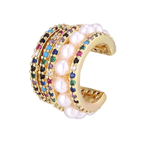 Jewelry - Rainbow Crystal Pavé Pearl Rhinestone Ear Cuff